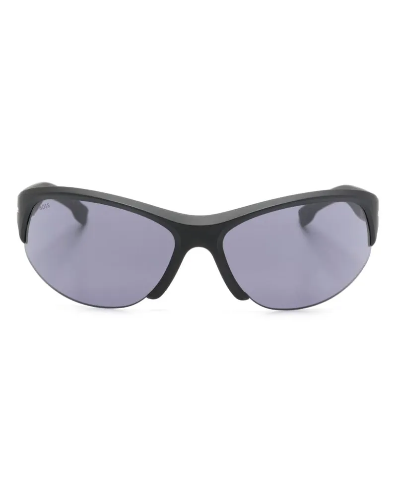 HUGO BOSS Halbrand-Sonnenbrille mit Shield-Gestell Schwarz