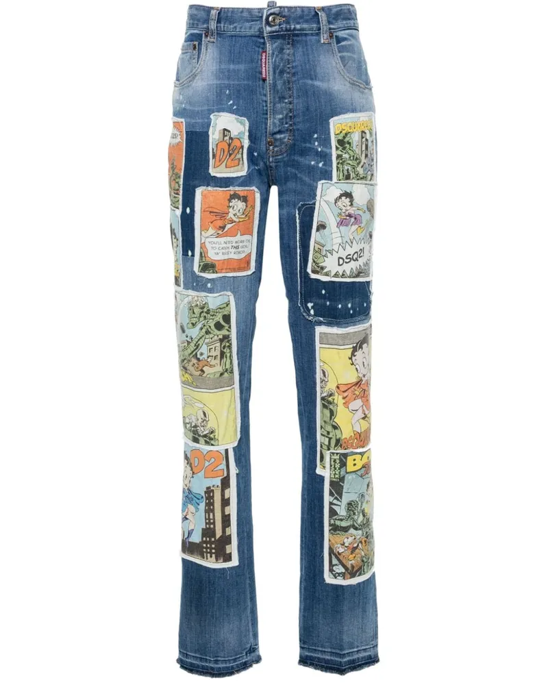 Dsquared2 Straight-Leg-Jeans mit Patch - Blau Blau