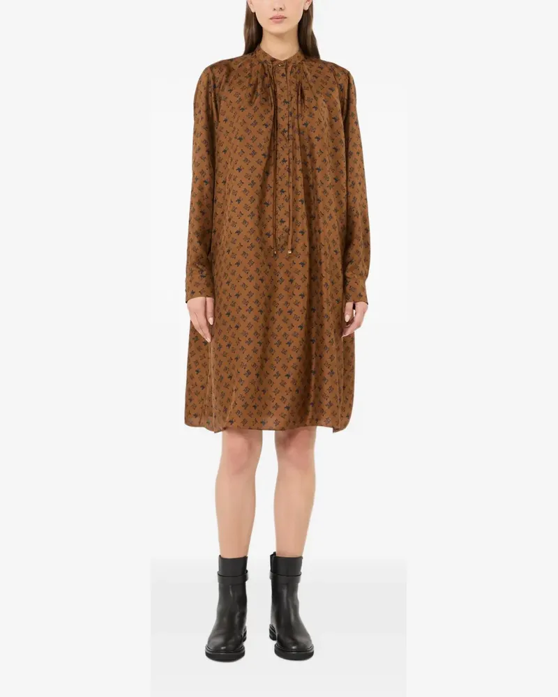 Max Mara Minikleid mit Print auf Seide - Braun Braun