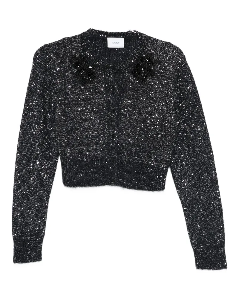 Erdem floral-appliqué sequined cardigan - Schwarz Schwarz