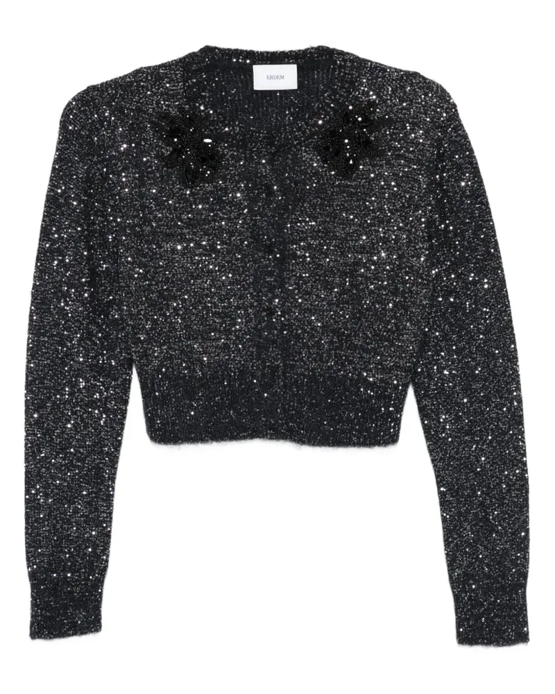 Erdem Pailletten-Cardigan mit Blumenapplikation - Schwarz Schwarz