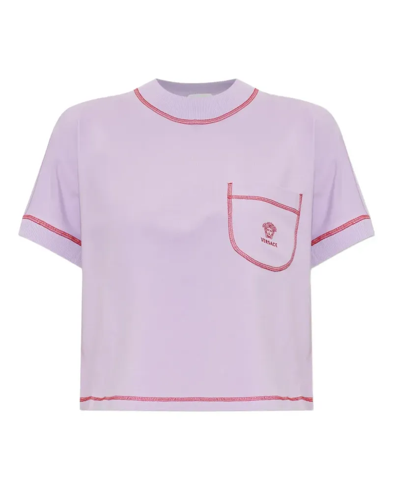 Versace T-Shirt mit Logo-Stickerei - Violett Violett