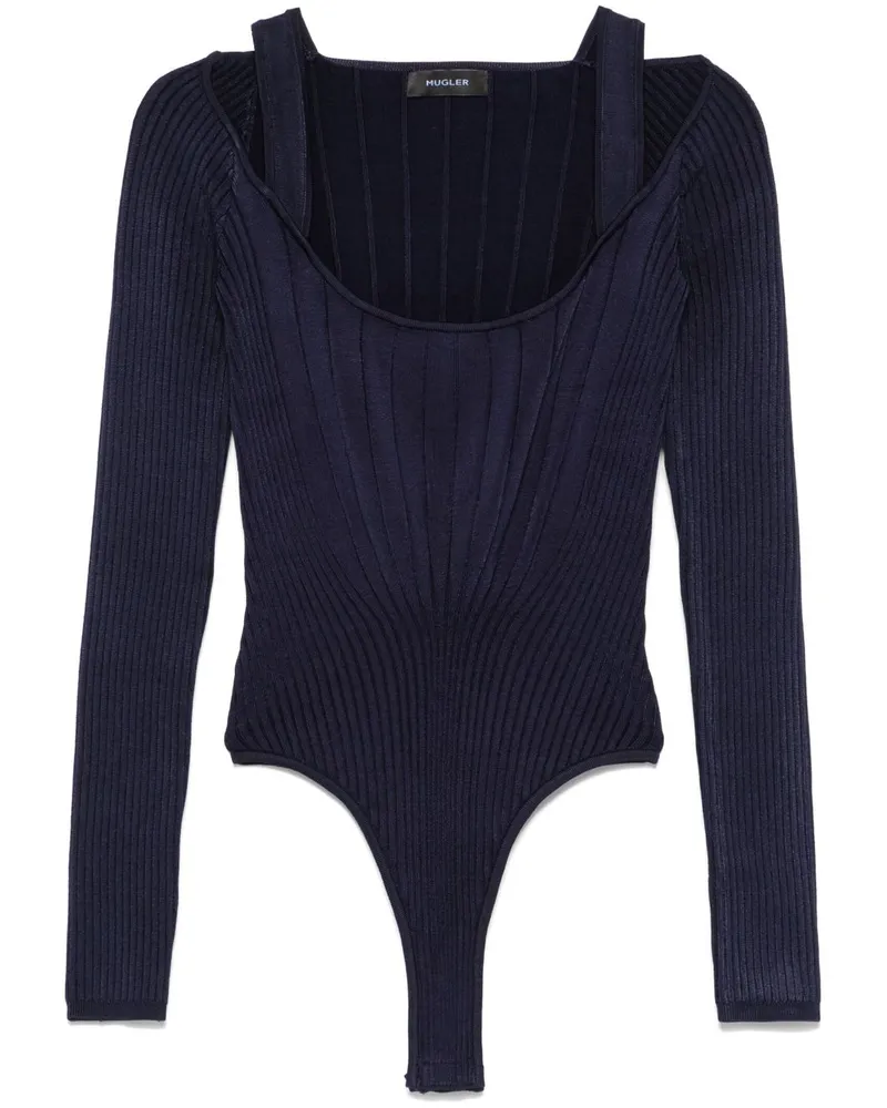 Thierry Mugler Body mit U-Boot-Ausschnitt - Blau Blau