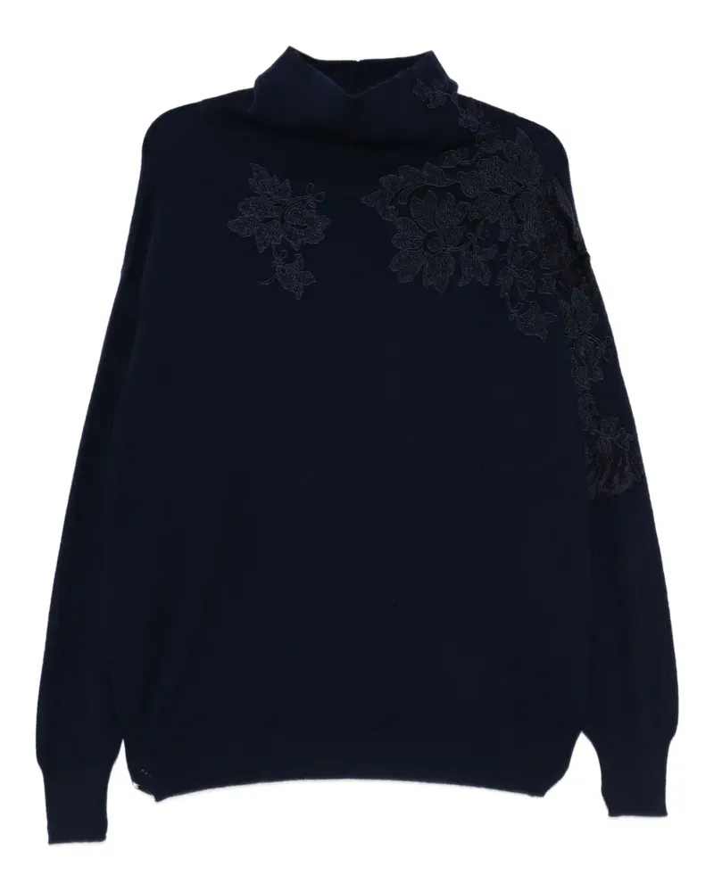 Ermanno Scervino Rollkragenpullover mit Blumenapplikation - Blau Blau