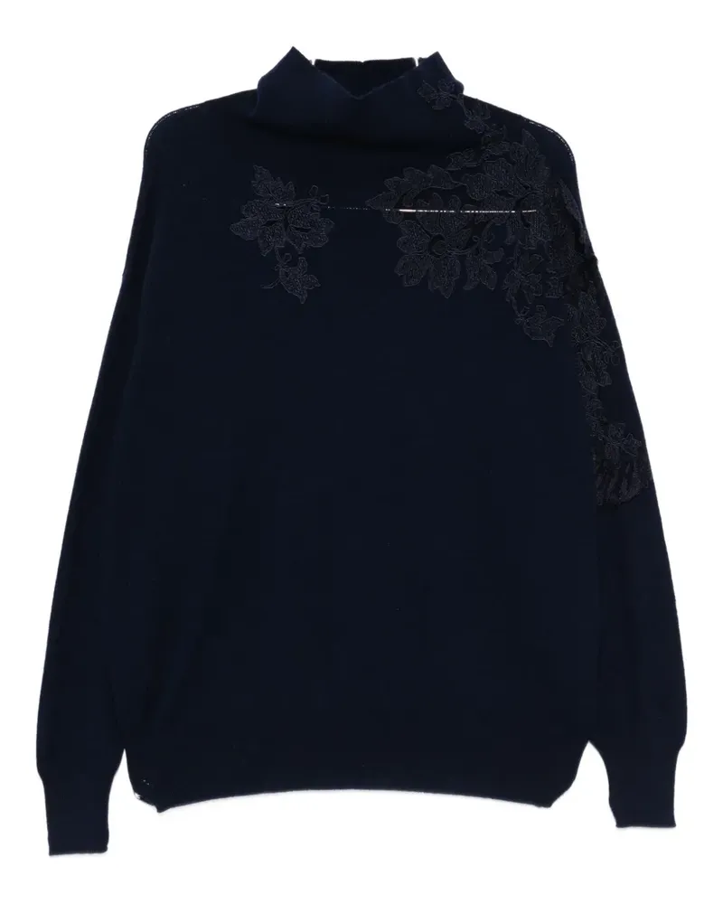 Ermanno Scervino floral-appliqué roll-neck sweater - Blau Blau