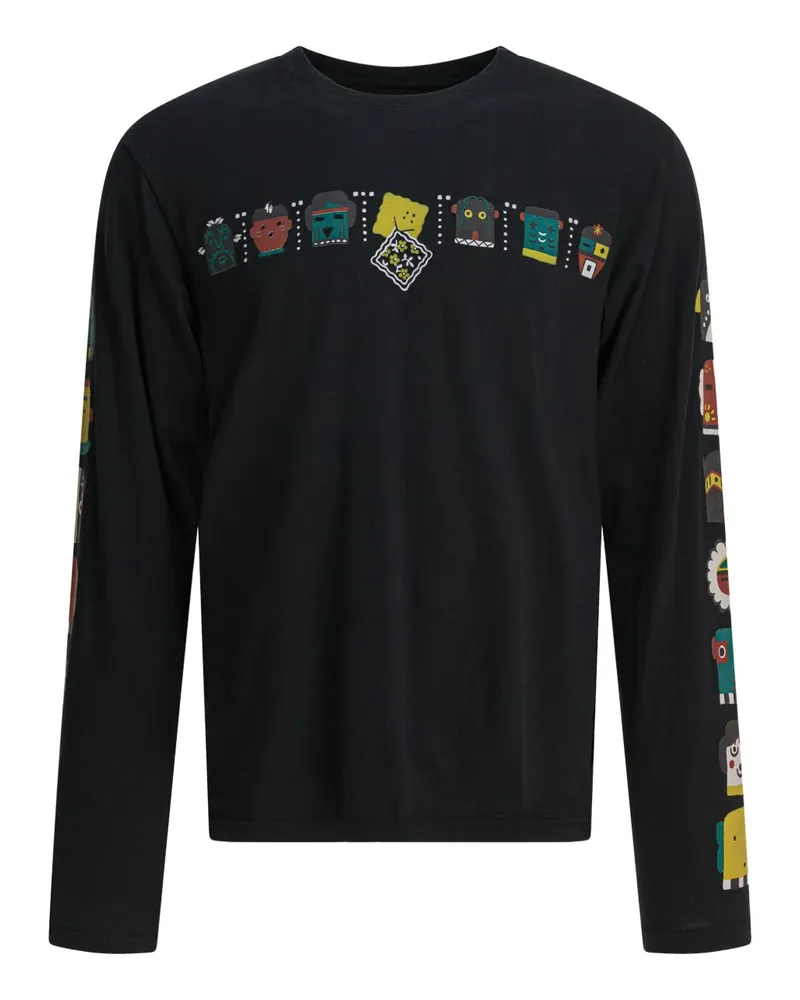 KAPITAL Langarmshirt mit grafischem Print - Schwarz Schwarz