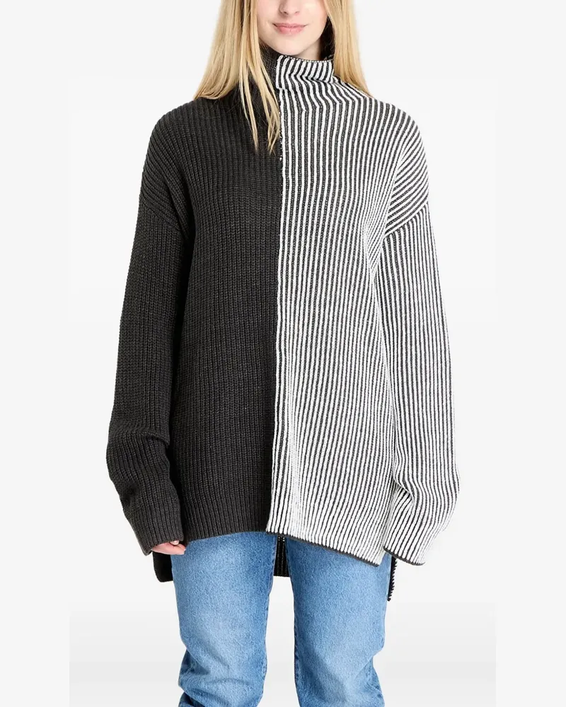 Desigual Gerippter Kenai Strickpullover mit Streifen - Schwarz Schwarz