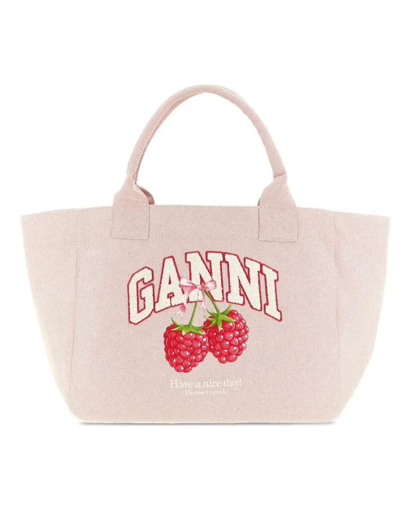 Ganni embroidered-raspberry tote bag - Rosa Rosa