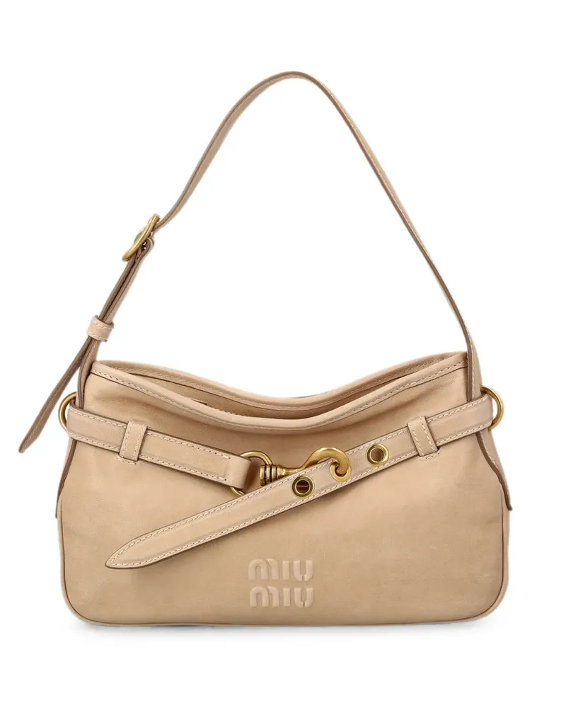 Miu Miu logo-embossed buckled shoulder bag - Nude Nude