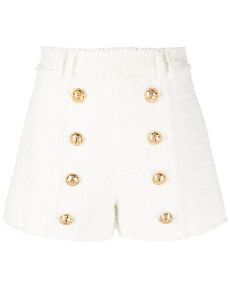 Balmain Tweed-Shorts mit Knopfdetail - Weiß Weiß