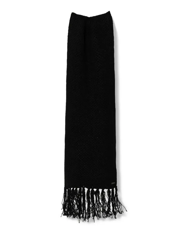 Armani Exchange logo-plaque fringed-edges scarf - Schwarz Schwarz