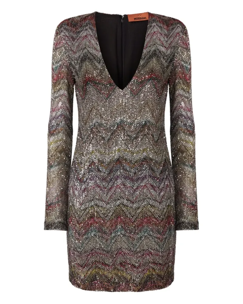 Missoni Pailletten-Minikleid mit Zickzackmuster - Nude Nude