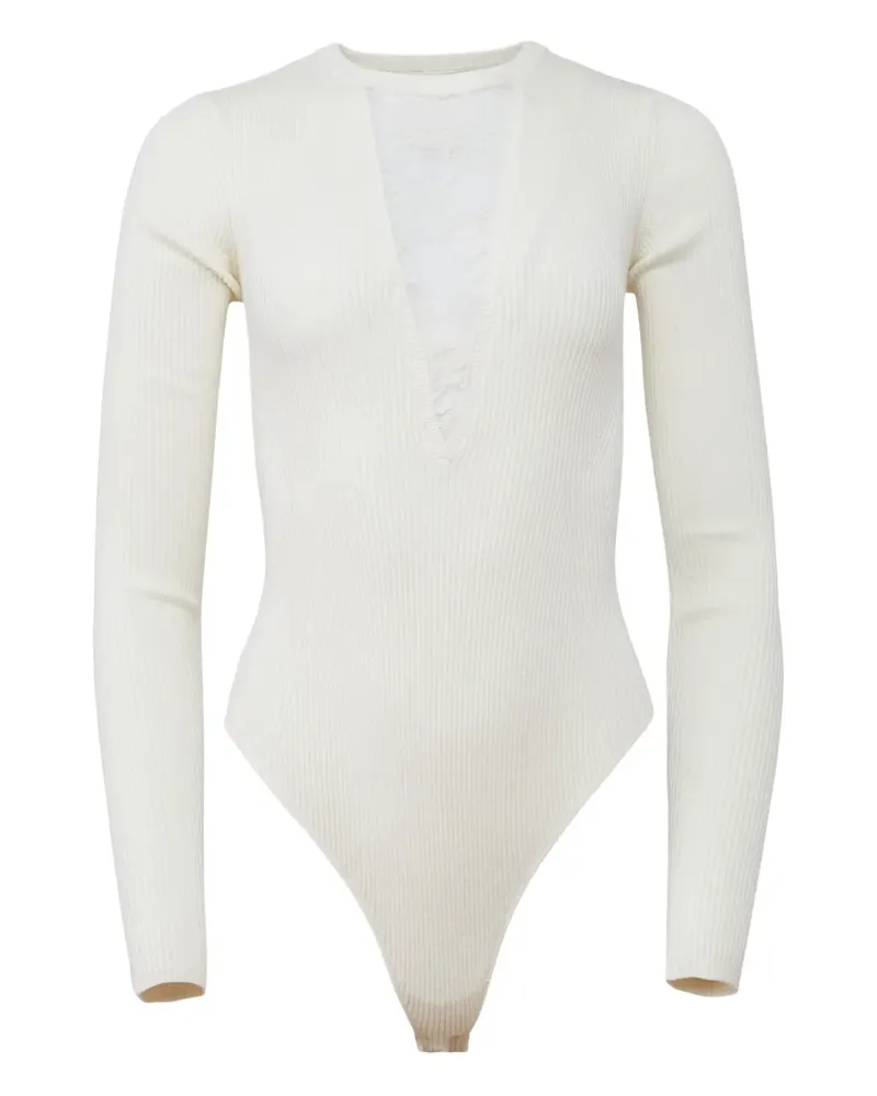 Fleur Du Mal Gerippter Quinn Body mit Spitzeneinsatz - Nude Nude