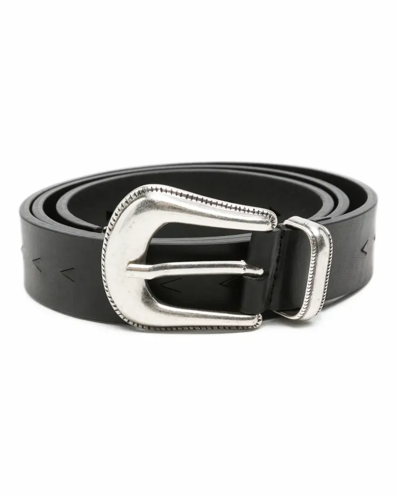 A Kind Of Guise Seta Gürtel aus Leder mit gravierter Schnalle - Schwarz Schwarz