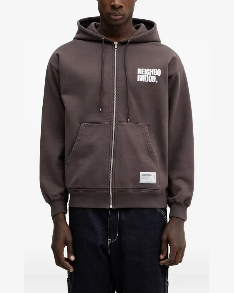 Neighborhood logo-print zip-up hoodie - Braun Braun