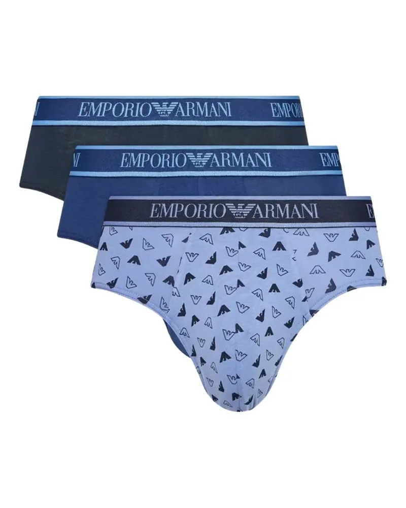 Emporio Armani logo-print briefs (set of three) - Blau Blau