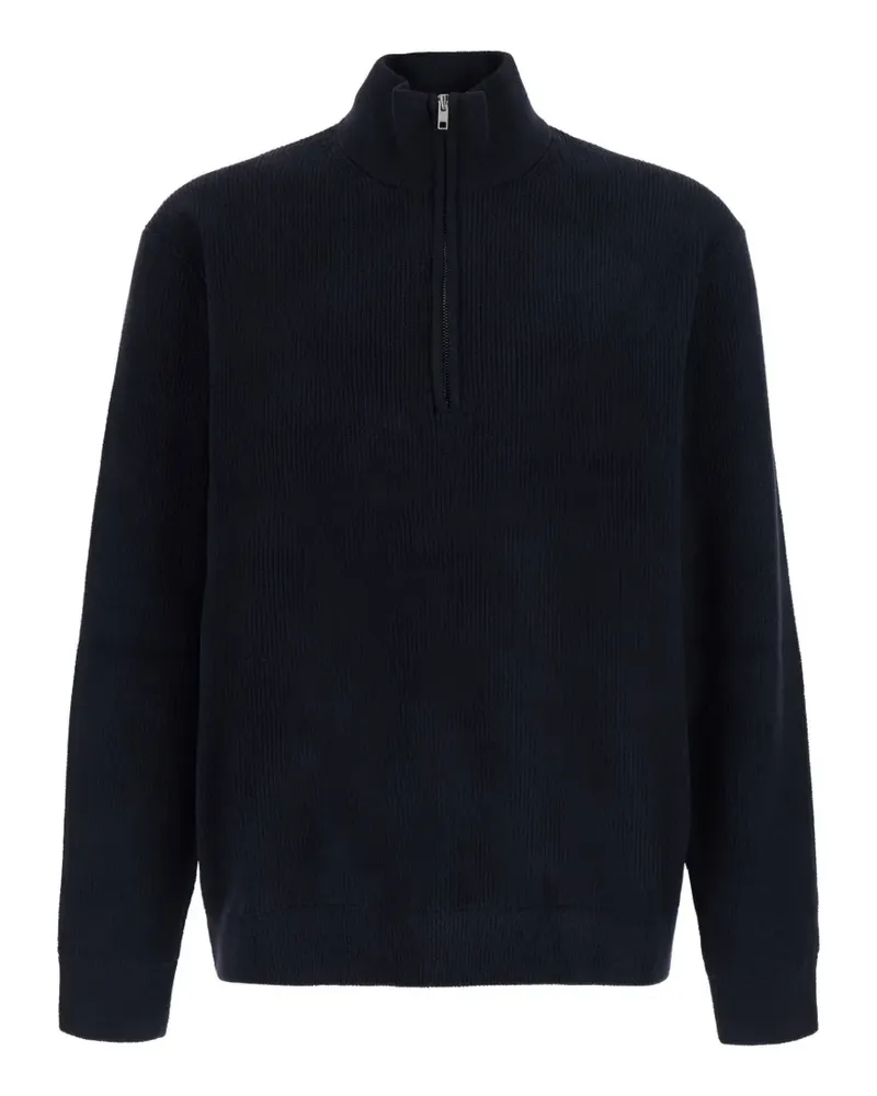 NN 07 Gerippter Pullover mit Viertelreißverschluss - Blau Blau