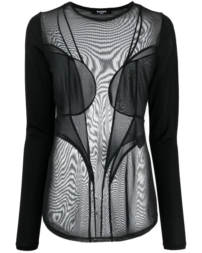 Balmain Transparentes Top - Schwarz Schwarz