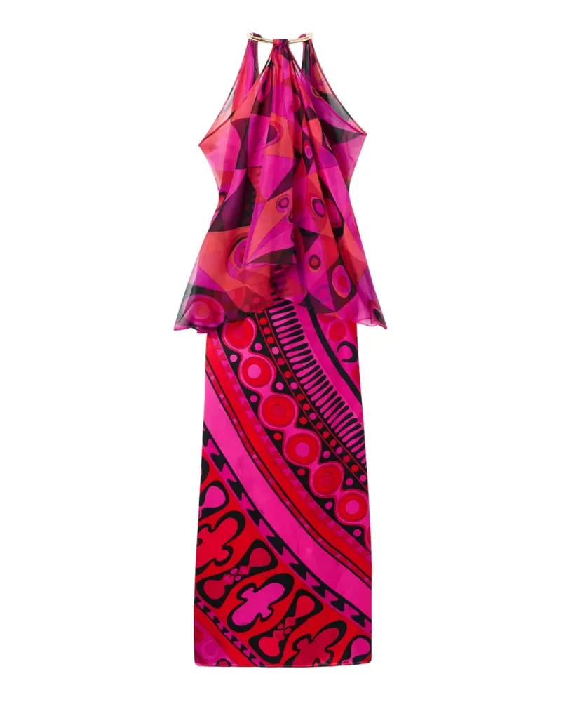 Emilio Pucci Occhi-print satin and chiffon dress - Rosa Rosa