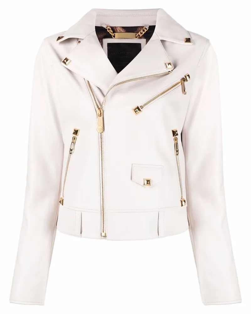 Philipp Plein Bikerjacke mit Nieten - Weiß Weiß