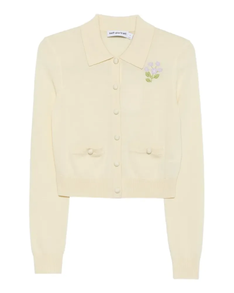 Self-Portrait floral-embroidered button-up cardigan - Gelb Gelb