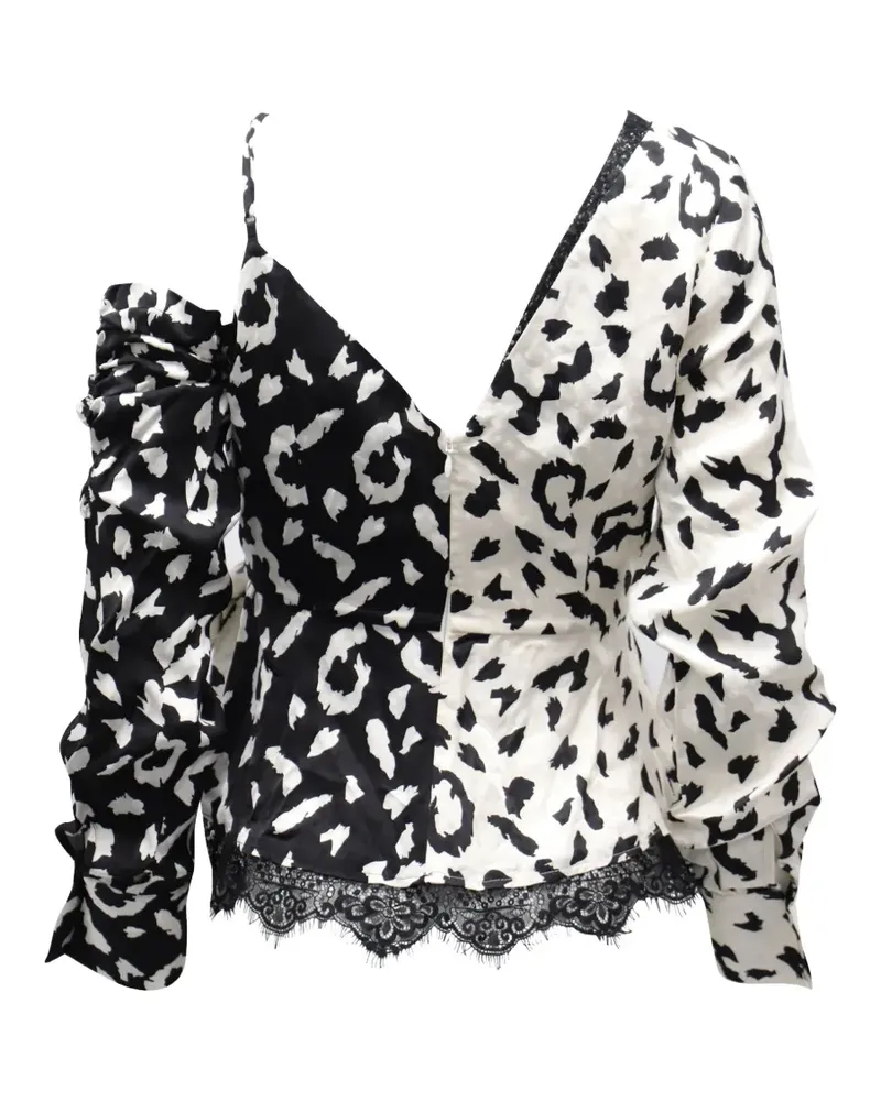 Self-Portrait Asymmetrisches Spitzentop mit Leoparden-Print - Weiß Weiß