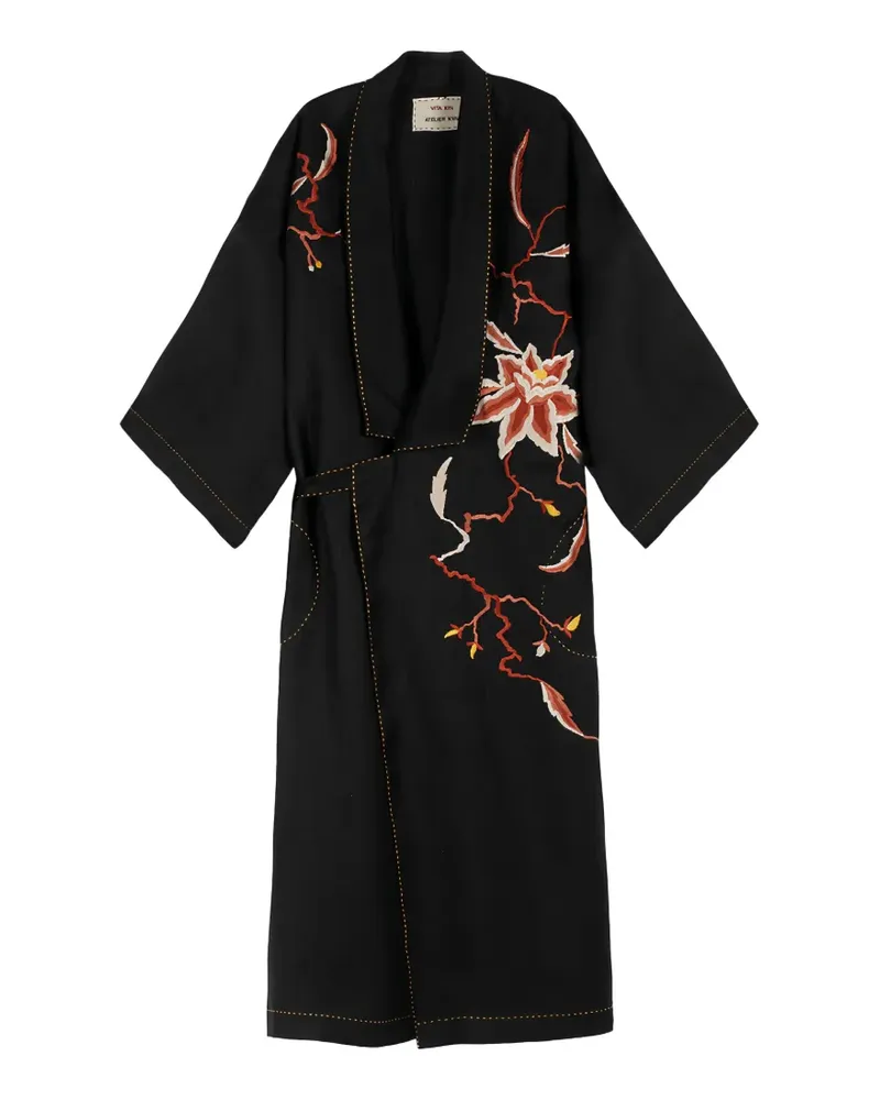 VITA KIN Barcelona floral-embroidered wrap midi dress - Schwarz Schwarz