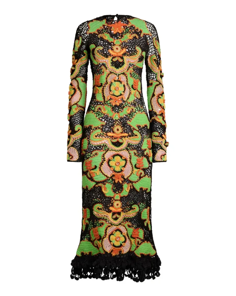 Etro Gehäkeltes Midikleid mit Blumendetail - Schwarz Schwarz