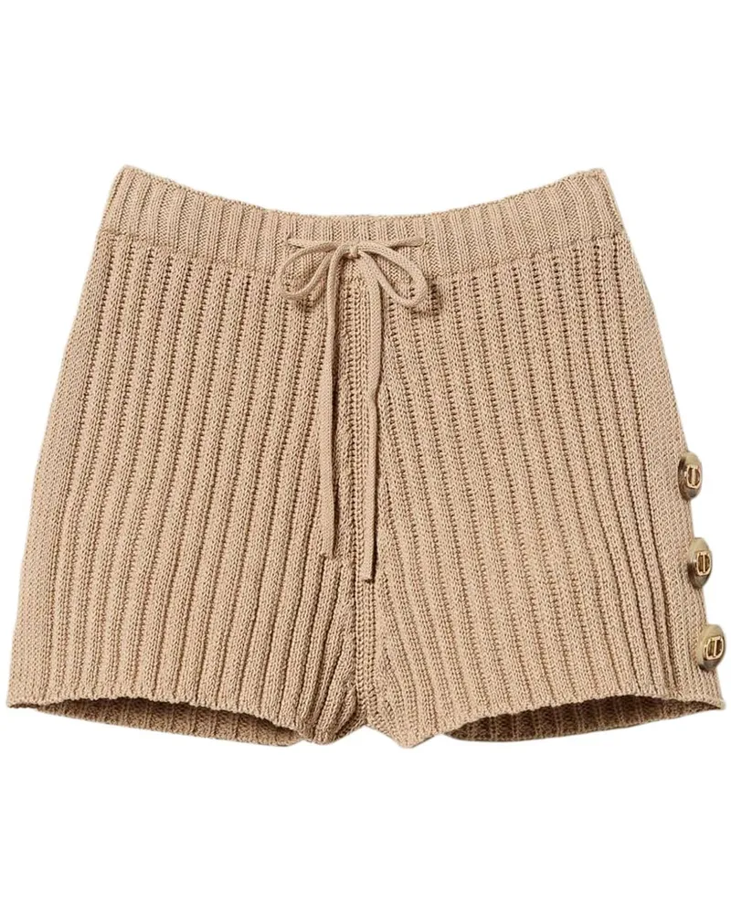 Twin-Set Gerippte Shorts mit Knopfdetail - Braun Braun