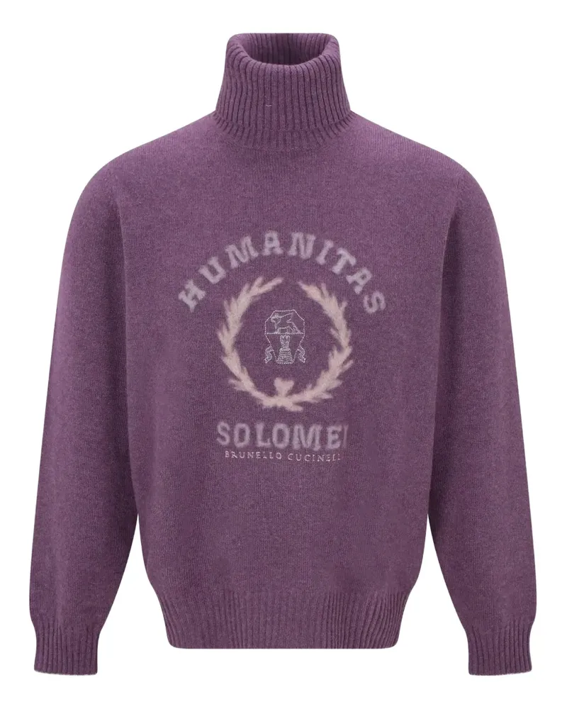 Brunello Cucinelli Rollkragenpullover mit Logo - Violett Violett