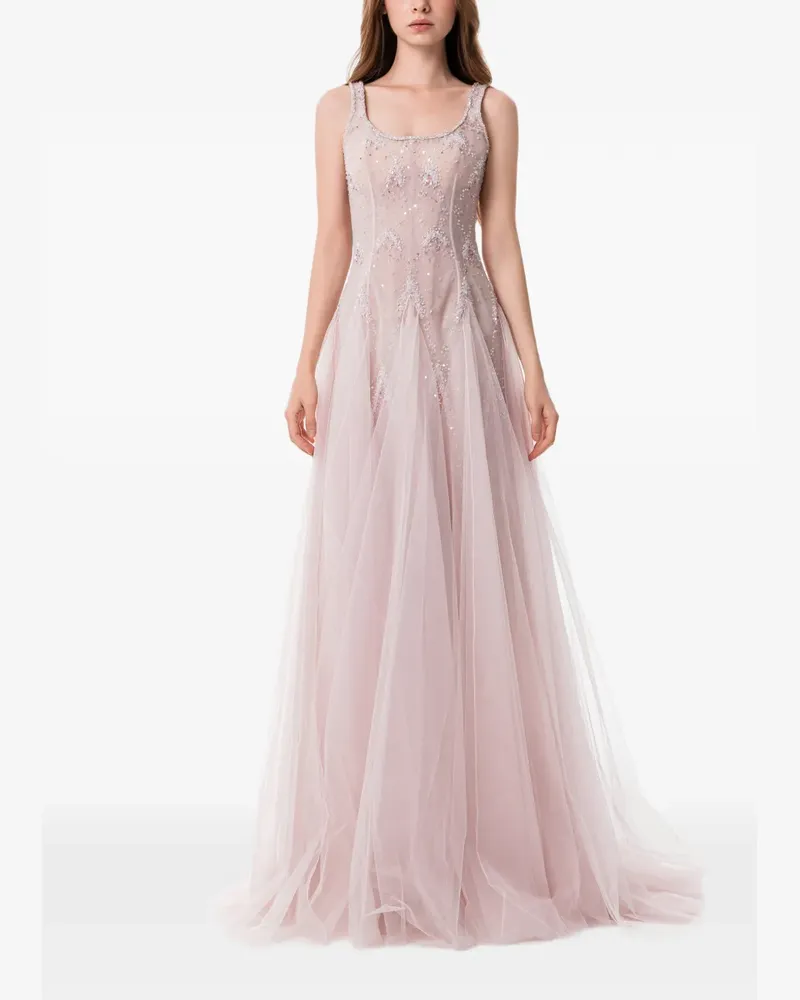 Dina Melwani Maxikleid aus Tüll mit Kristallen - Rosa Rosa