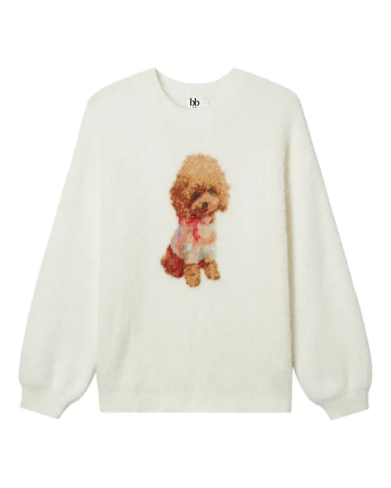 b+ab Puffärmel-Pullover mit Pudel-Intarsie - Weiß Weiß
