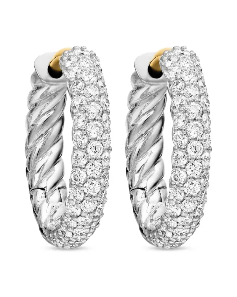 David Yurman Petite Creolen mit Diamanten-Pavé 14mm - Silber Silber