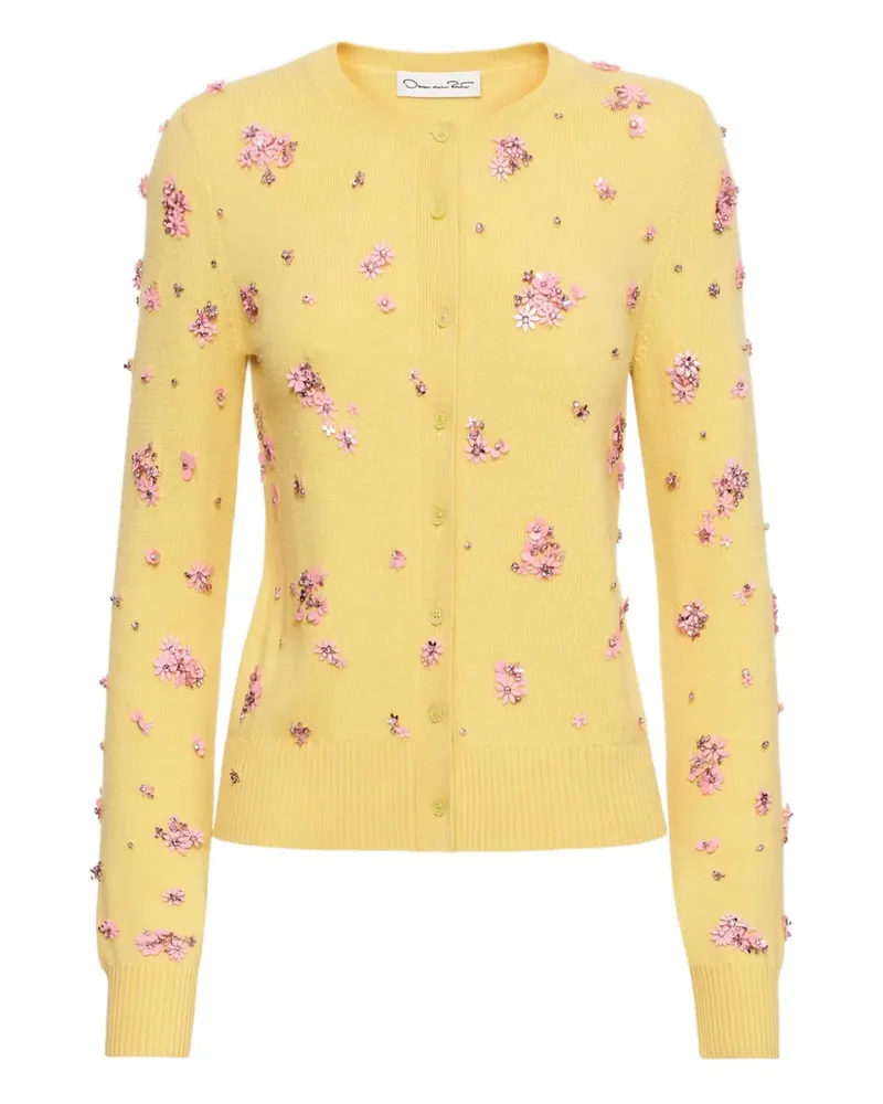 Oscar de la Renta Cardigan mit Kristallverzierung - Gelb Gelb