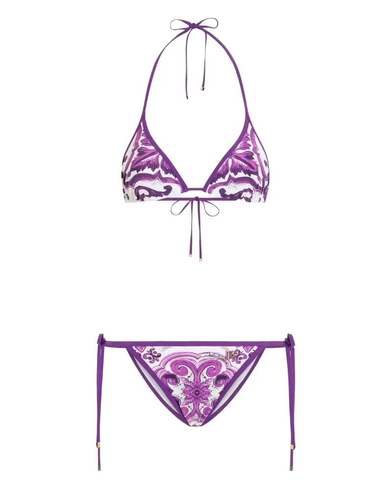 Dolce & Gabbana Bikini mit Majolica-Print - Weiß Weiß