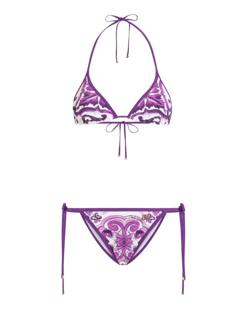 Dolce & Gabbana Bikini mit Majolica-Print - Weiß Weiß