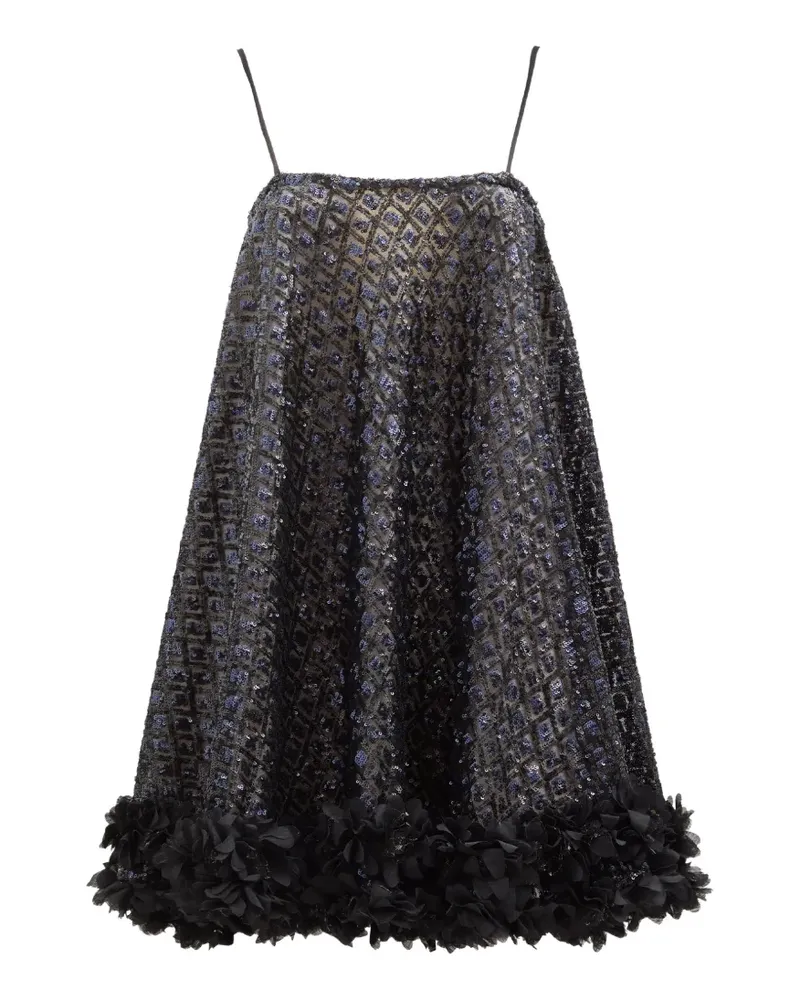 Loretta Caponi sequin-embellished floral-appliqué mini dress - Schwarz Schwarz
