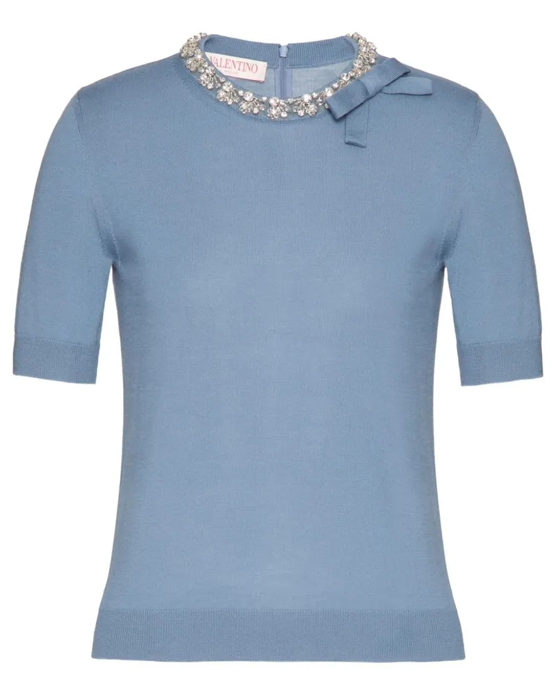 Valentino Garavani Fein gestricktes T-Shirt mit Kristallen Blau