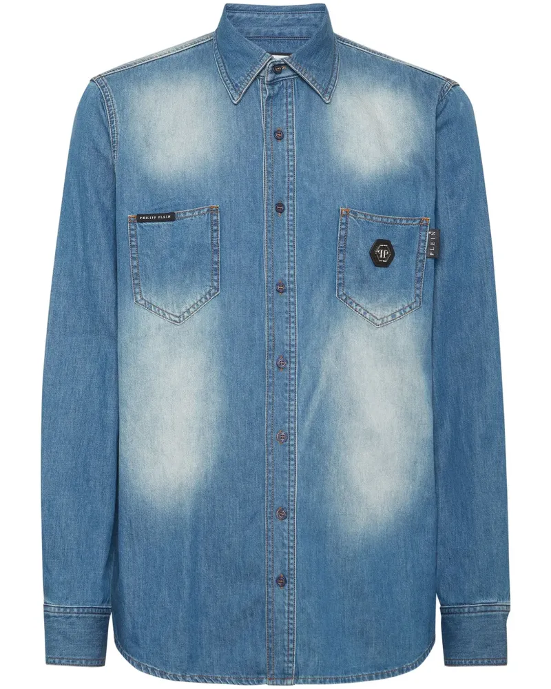 Philipp Plein Hemd mit Totenkopf-Applikation - Blau Blau