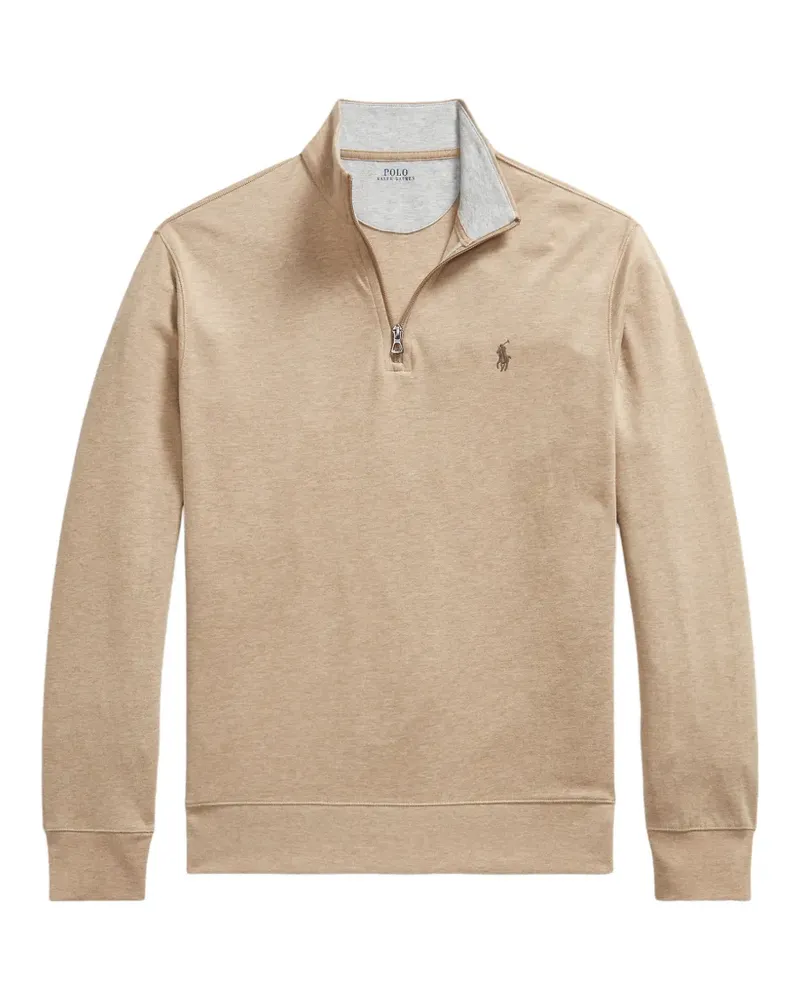 Ralph Lauren quarter-zip embroidered-logo sweater - Nude Nude