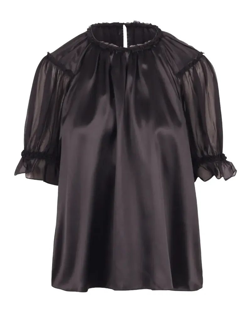 Ulla Johnson Gerüschte Alina Bluse aus Seidensatin - Schwarz Schwarz