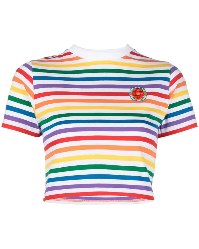 Casablanca Paris Gestreiftes Cropped-T-Shirt - Weiß Weiß