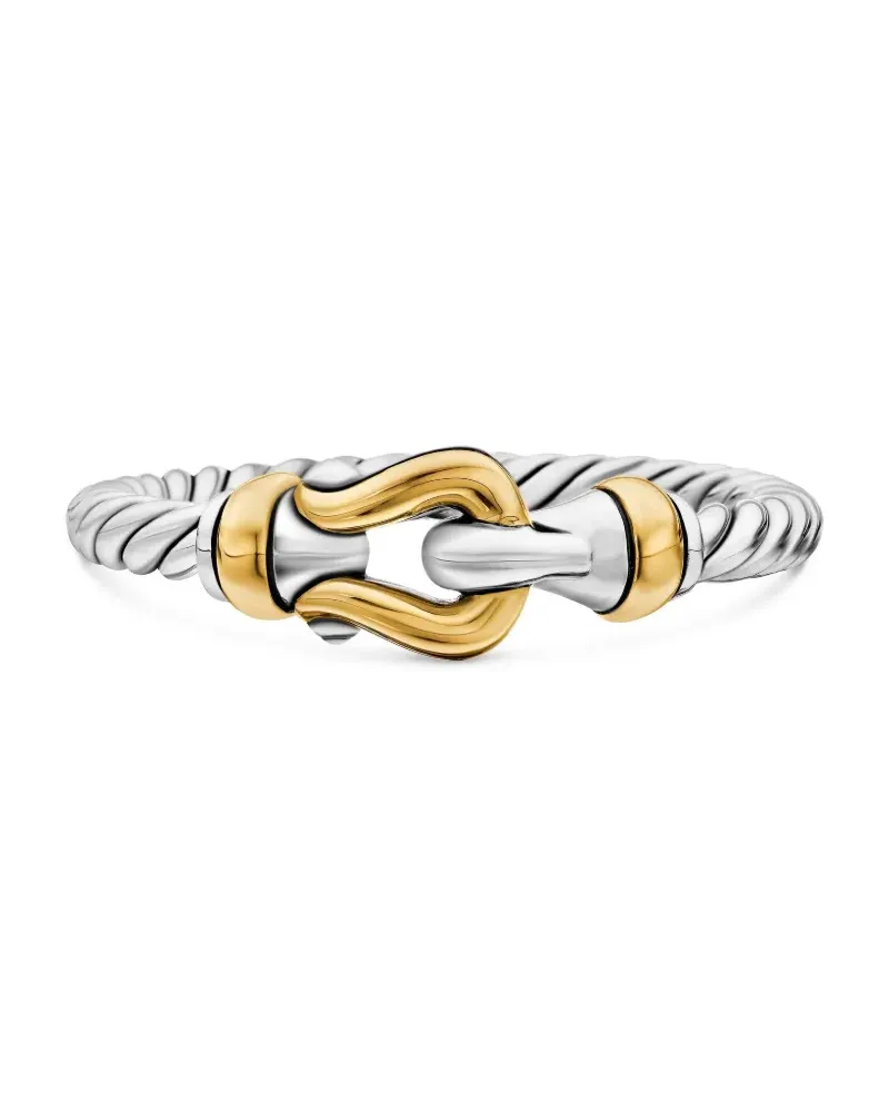David Yurman 18kt Petite Buckle Gelbgold- und Sterlingsilbering 2mm Silber