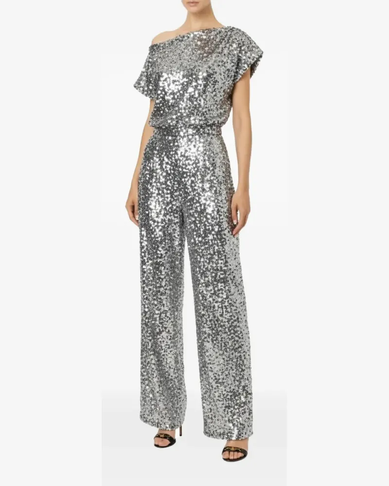 Elisabetta Franchi One-Shoulder-Jumpsuit mit Pailletten - Silber Silber