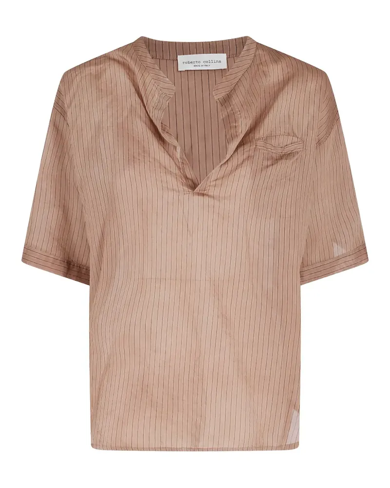 Roberto Collina striped V-neck blouse - Nude Nude