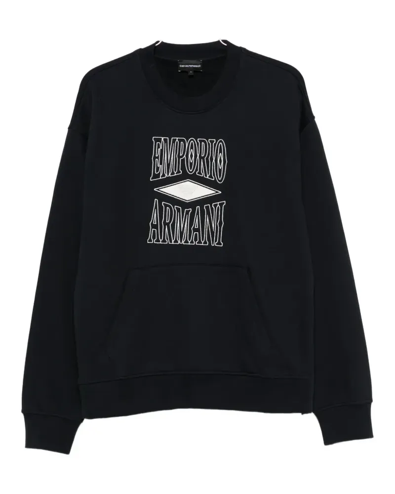 Emporio Armani logo-embroidered zip-slit sweater - Blau Blau