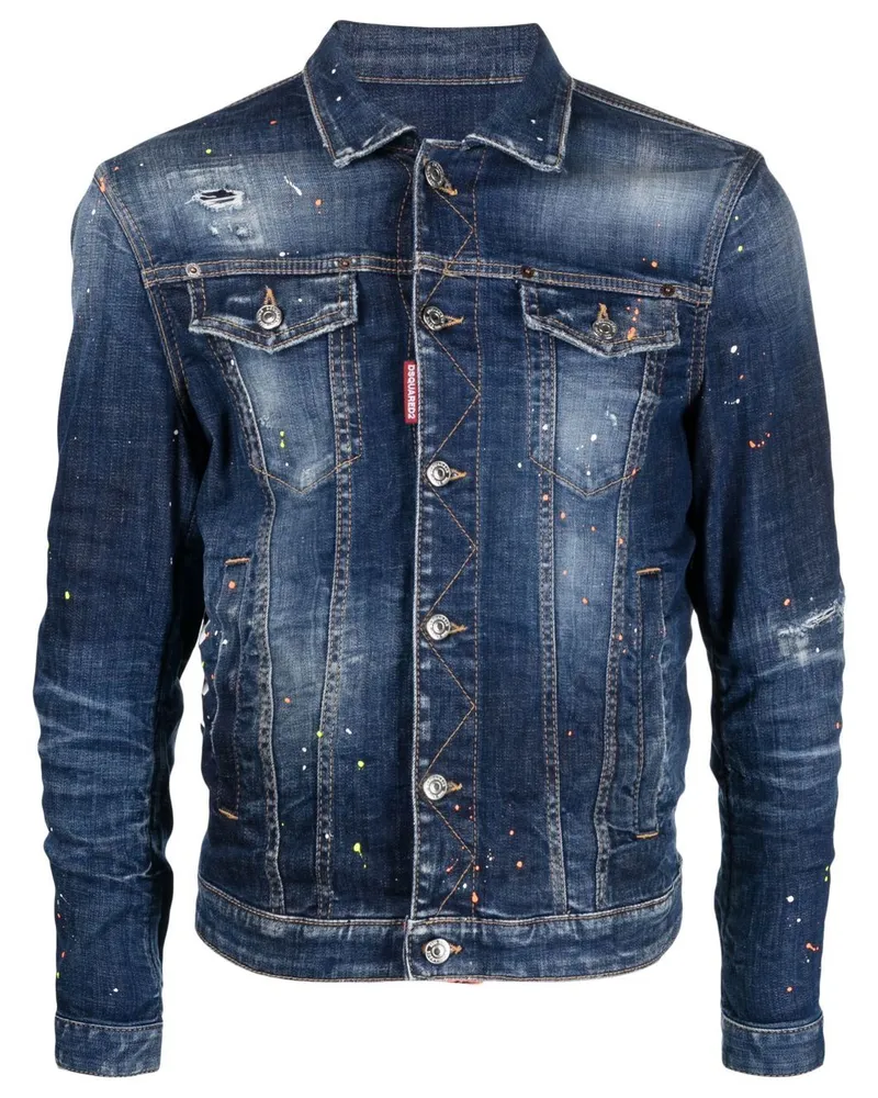 Dsquared2 Jeansjacke mit Farbklecks-Print - Blau Blau