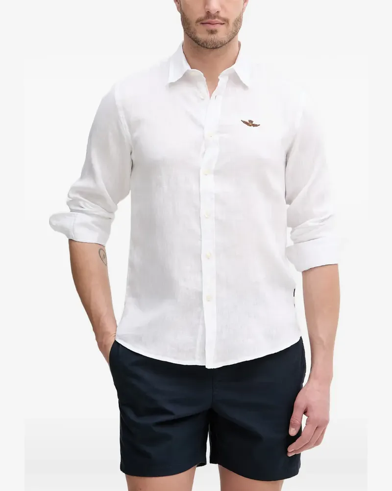 Aeronautica Militare logo-embroidered linen shirt - Weiß Weiß