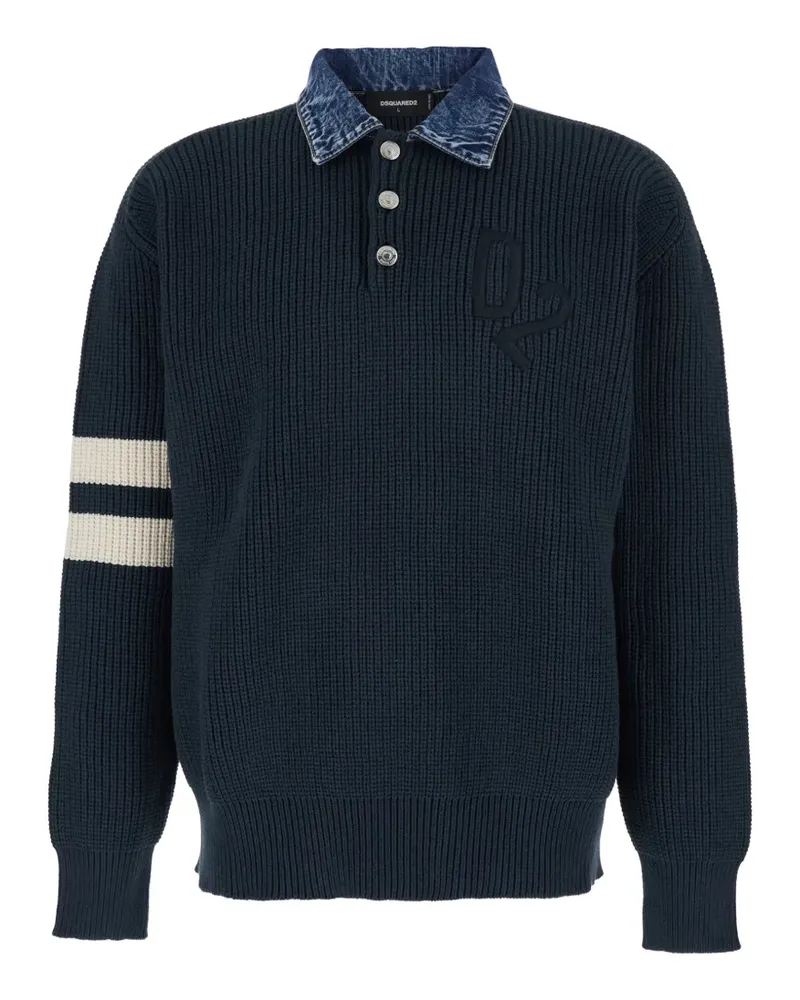 Dsquared2 denim-collar stripe sweater - Blau Blau