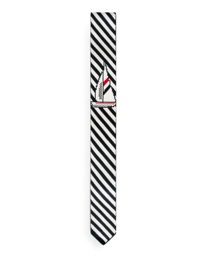 Thom Browne sailboat-jacquard pinstripe tie - Blau Blau